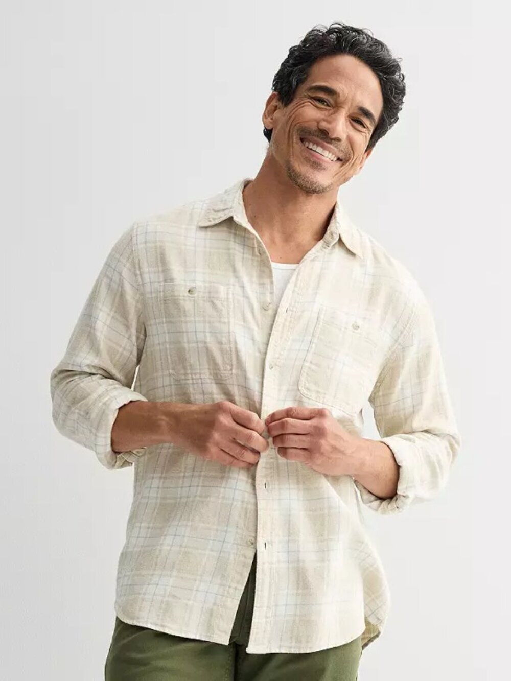 Sonoma Supersoft Flannel Button-Down Shirt, Rustic Plaid Oat, XXL